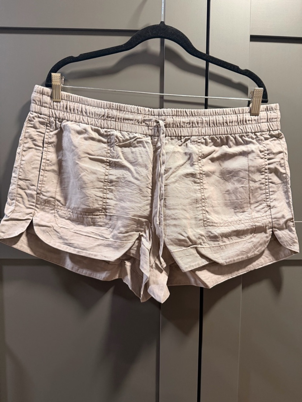 Express Light Beige/gray Drawstring Linen Shorts